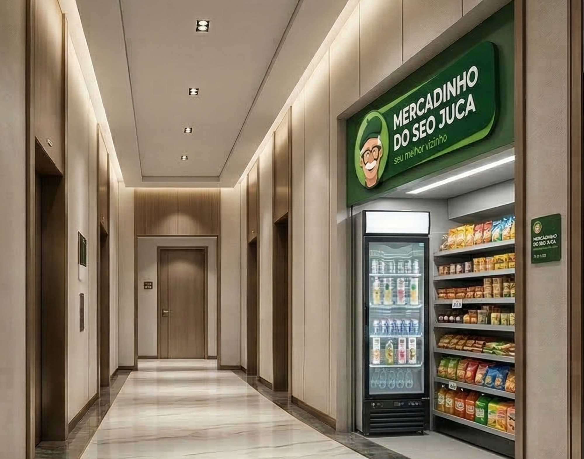 Mercadinho autônomo instalado em prédio residencial no Brasil